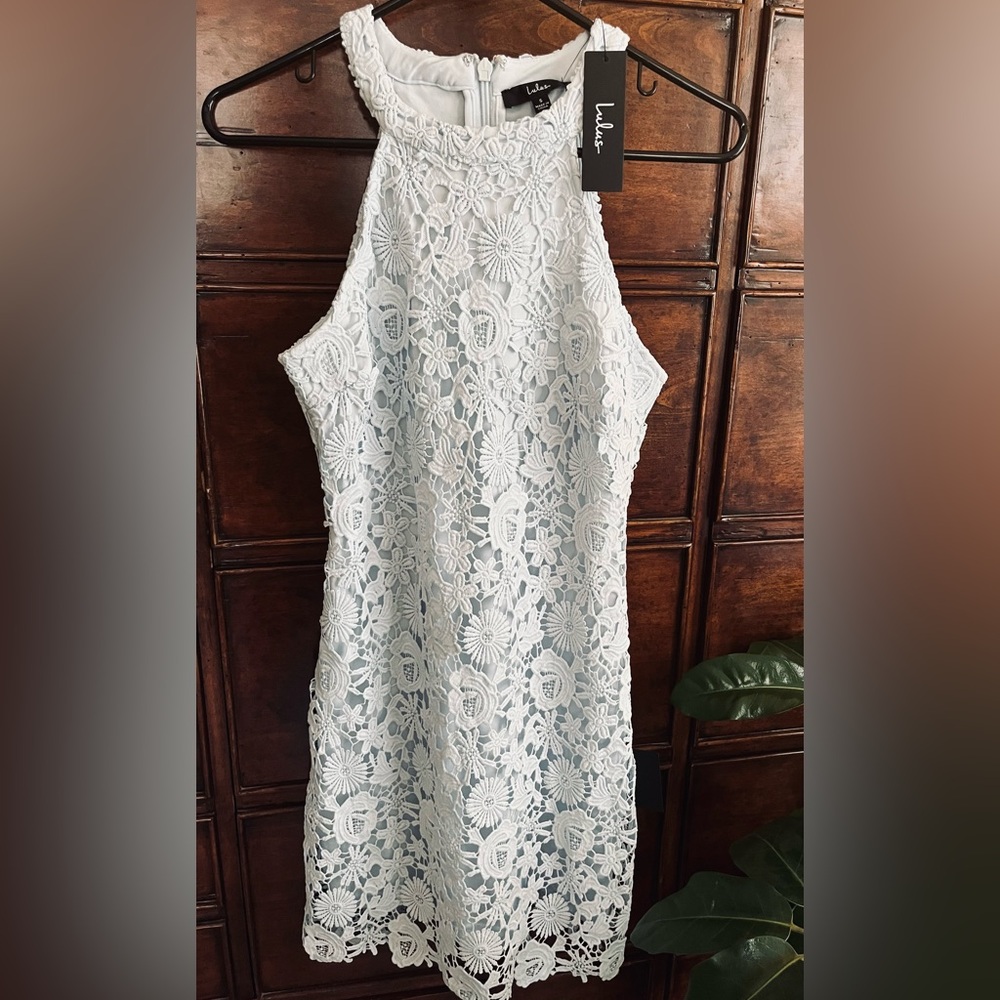 PROM DRESS - light blue crochet lace mini dress NWT